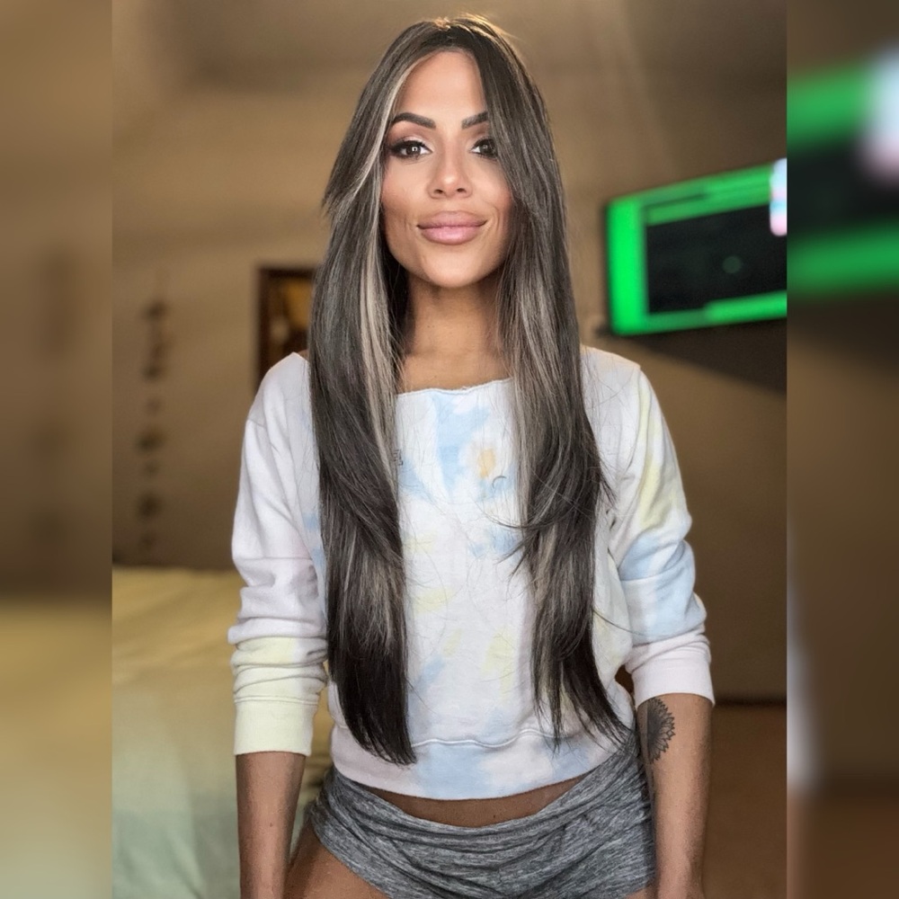 Sleek Black and Gray Hair Wigs Extensions